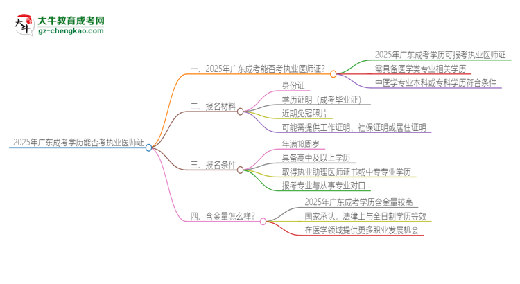 2025年廣東成考學(xué)歷也能考執(zhí)業(yè)醫(yī)師證嗎？思維導(dǎo)圖