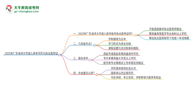 2025年廣東海洋大學(xué)的成人高考學(xué)歷能報考執(zhí)業(yè)醫(yī)師證嗎？思維導(dǎo)圖