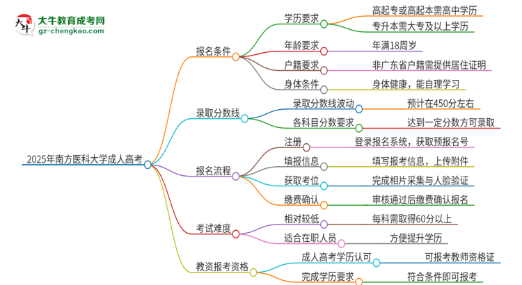 2025年南方醫(yī)科大學成人高考能考教資嗎？思維導圖