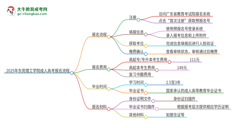 2025年東莞理工學院成人高考報名流程是什么？思維導圖