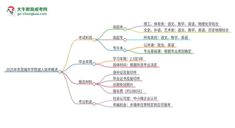 2025年東莞城市學(xué)院成人高考入學(xué)考試考幾科？思維導(dǎo)圖