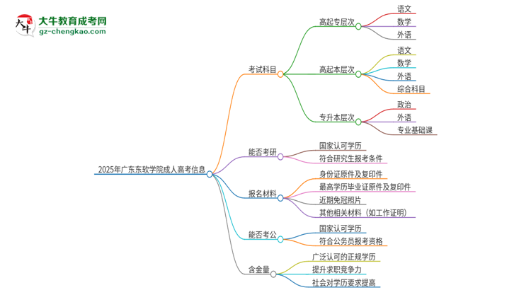 2025年廣東東軟學院成人高考入學考試考幾科？思維導圖