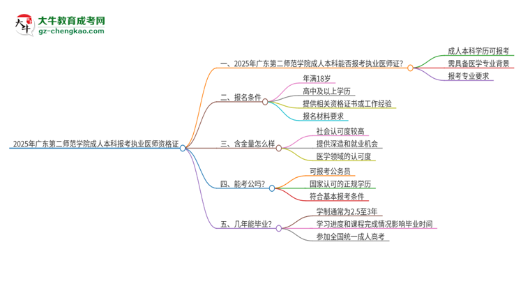 2025年廣東第二師范學(xué)院成人本科可否報(bào)考執(zhí)業(yè)醫(yī)師資格證？思維導(dǎo)圖