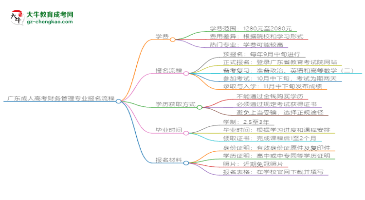 廣東成人高考財務管理專業(yè)2025年報名流程思維導圖