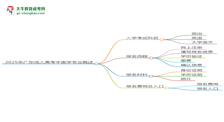 2025年廣東成人高考中醫(yī)學(xué)專業(yè)入學(xué)考試科目有哪些？思維導(dǎo)圖