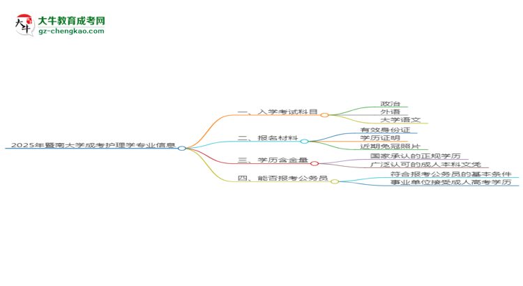 2025年暨南大學(xué)成考護(hù)理學(xué)專業(yè)入學(xué)考試科目有哪些？思維導(dǎo)圖