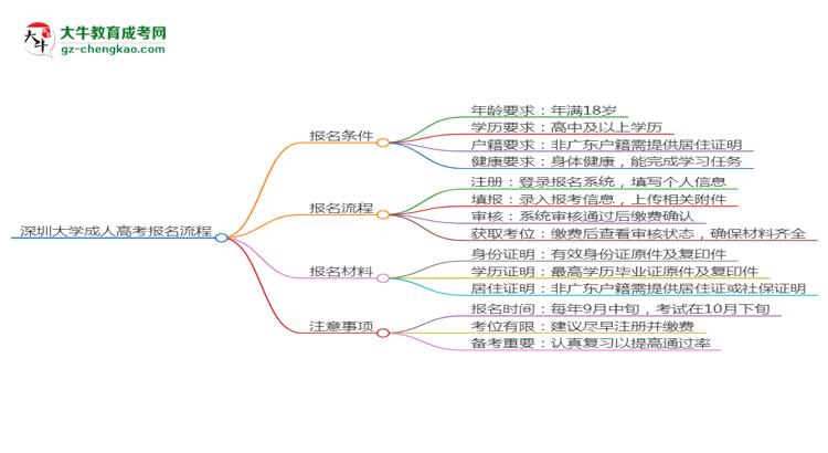 深圳大學(xué)成考英語專業(yè)2025年報名流程思維導(dǎo)圖