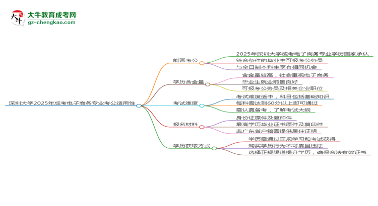 深圳大學2025年成考電子商務(wù)專業(yè)學歷能考公嗎？思維導圖