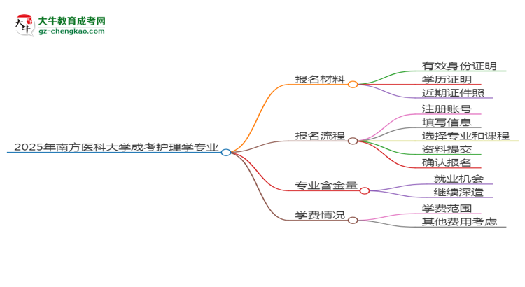 2025年南方醫(yī)科大學(xué)成考護(hù)理學(xué)專業(yè)報名材料需要什么？思維導(dǎo)圖