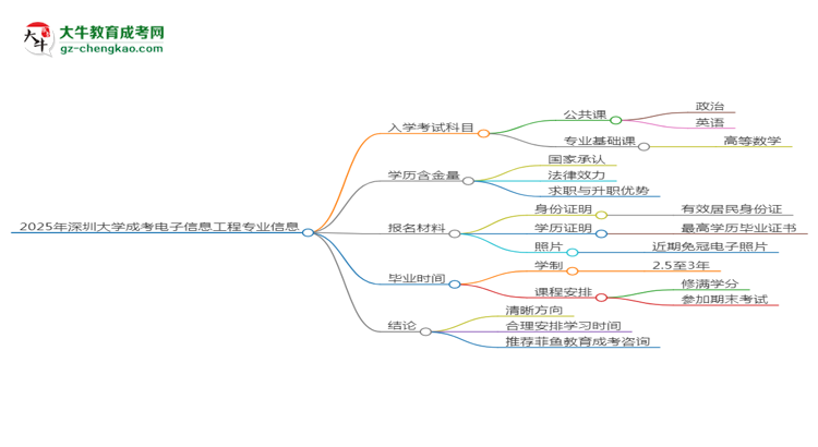 2025年深圳大學(xué)成考電子信息工程專業(yè)入學(xué)考試科目有哪些？思維導(dǎo)圖