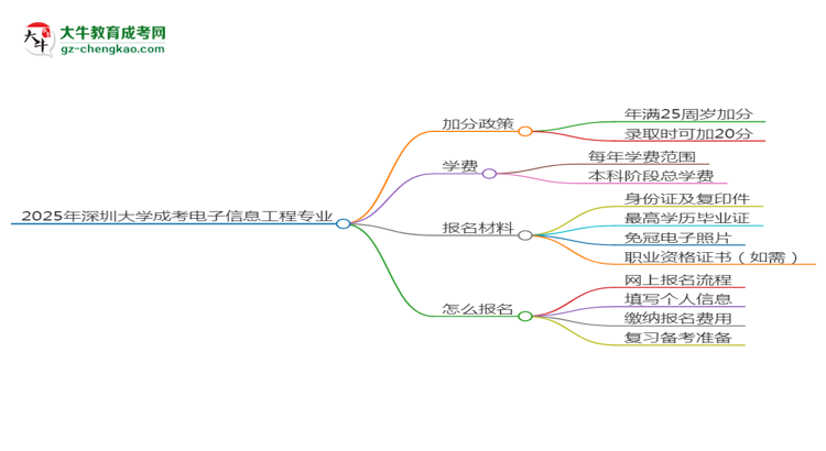 2025年深圳大學成考電子信息工程專業(yè)最新加分政策及條件思維導圖