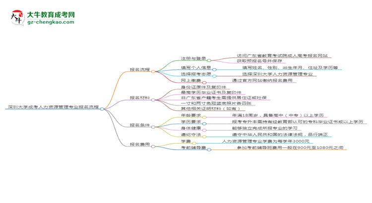 深圳大學(xué)成考人力資源管理專業(yè)2025年報(bào)名流程思維導(dǎo)圖