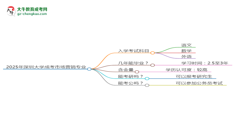 2025年深圳大學(xué)成考市場營銷專業(yè)入學(xué)考試科目有哪些？思維導(dǎo)圖