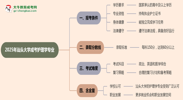 汕頭大學(xué)2025年成考護(hù)理學(xué)專業(yè)報(bào)考條件是什么思維導(dǎo)圖