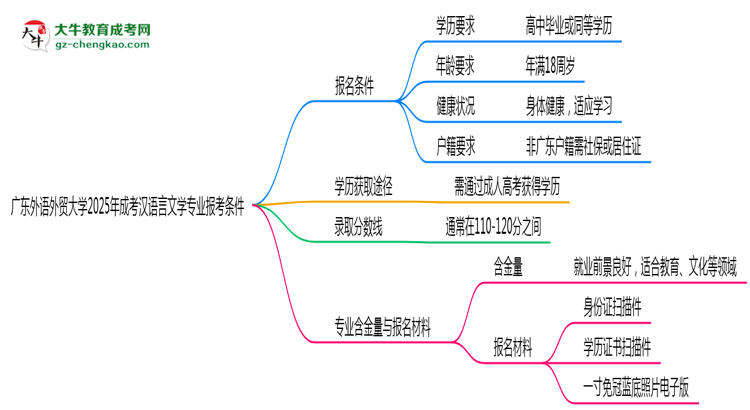 廣東外語外貿(mào)大學(xué)2025年成考漢語言文學(xué)專業(yè)報(bào)考條件是什么思維導(dǎo)圖