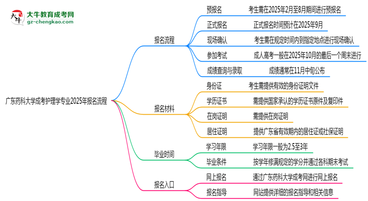 廣東藥科大學(xué)成考護(hù)理學(xué)專業(yè)2025年報(bào)名流程思維導(dǎo)圖