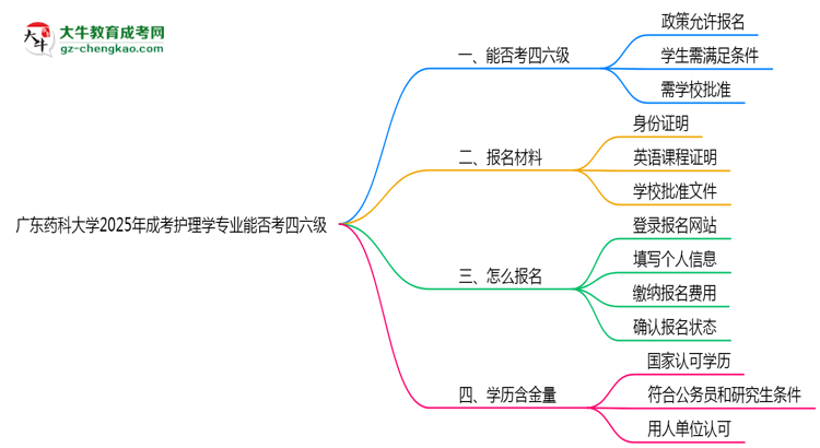 廣東藥科大學(xué)2025年成考護理學(xué)專業(yè)生可不可以考四六級？思維導(dǎo)圖