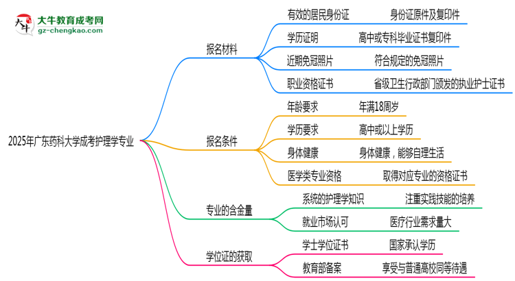 2025年廣東藥科大學(xué)成考護(hù)理學(xué)專業(yè)報名材料需要什么？思維導(dǎo)圖