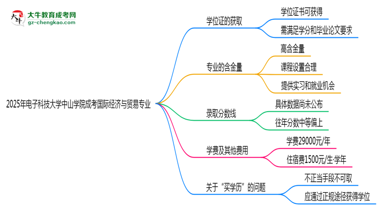 2025年電子科技大學(xué)中山學(xué)院成考國際經(jīng)濟(jì)與貿(mào)易專業(yè)能拿學(xué)位證嗎？思維導(dǎo)圖
