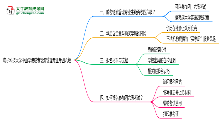 電子科技大學(xué)中山學(xué)院2025年成考物流管理專業(yè)生可不可以考四六級(jí)？思維導(dǎo)圖