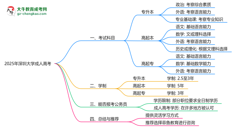 2025年深圳大學(xué)成人高考入學(xué)考試科目有哪些？思維導(dǎo)圖