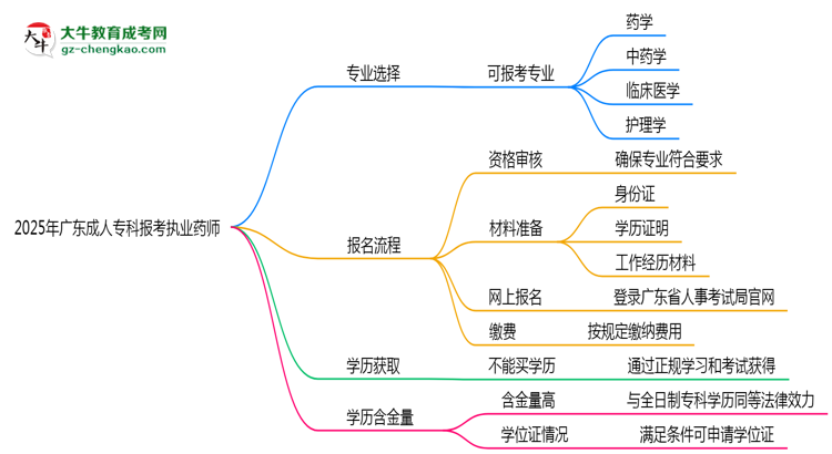 2025年廣東成人專科哪些專業(yè)可報(bào)考執(zhí)業(yè)藥師？思維導(dǎo)圖