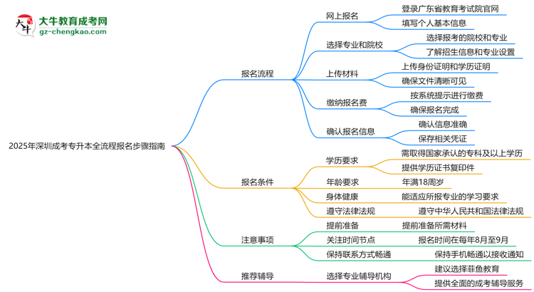 2025年深圳成考專升本全流程報(bào)名步驟指南思維導(dǎo)圖