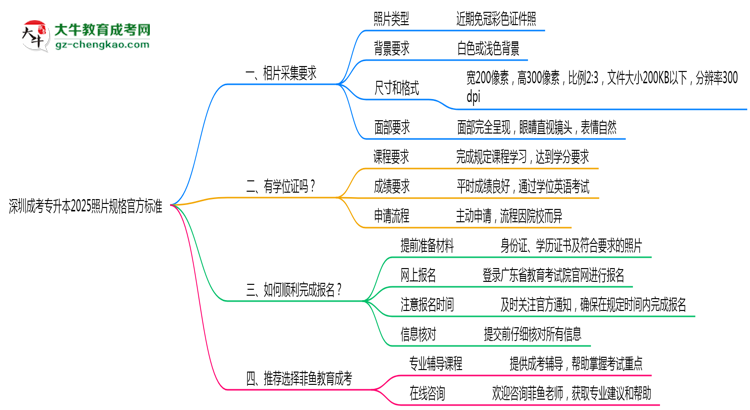 深圳成考專升本2025照片規(guī)格官方標(biāo)準(zhǔn)思維導(dǎo)圖
